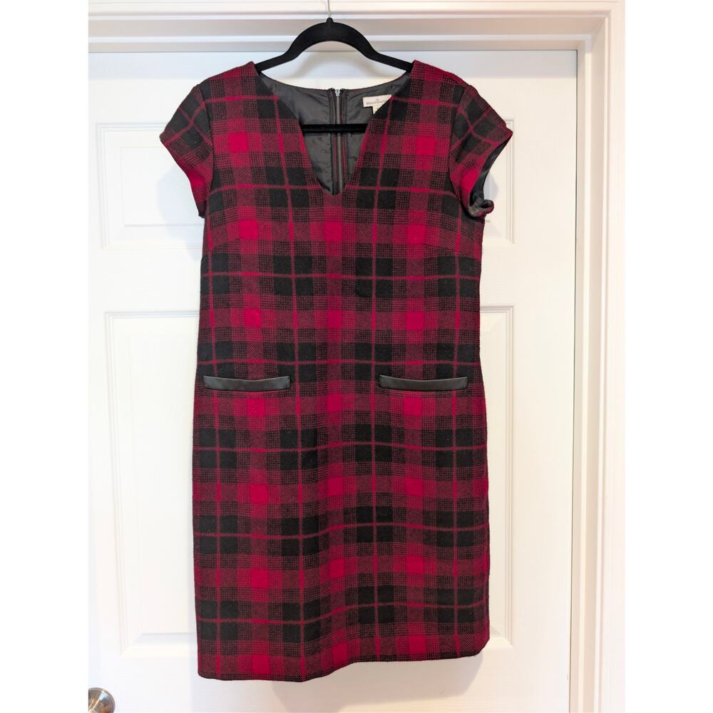 L.L. Bean Signature Wool Plaid Sheath Dress Women’s Size 8 Red Black Career